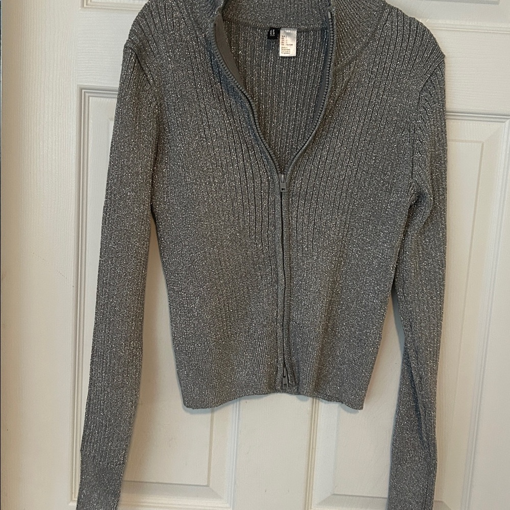 H&M Metallic Gray Zip-Up Sweater